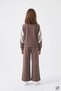 Brown Girls' Text Printed Wide Leg Tracksuit Set with Ribbon Detail 24939 - 5
