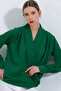 Women's Emerald Green Double-Breasted Collared Drapey Satin Blouse 0492 - 5