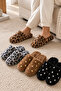 Set of 4 Coffee Polka Dot - Black Polka Dot - Tan Leopard - Gray Leopard Plush House Slippers 3 cm Sole Byndatom01 - 2