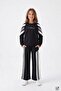 Black Girls' Text Printed Wide Leg Tracksuit Set with Ribbon Detail 24937 - 2