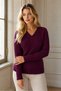 Women's Long Sleeve V-Neck Diamond Patterned Ribbed Detailed Soft Stylish Elegant Casual Burgundy Knitwear Sweater - 2
