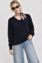 V-Neck Oversize Knitwear Sweater Lki̇0061 Dark Blue - 2
