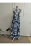 Women's Strappy Round Neck Patterned Long Single Jersey Dress - 5