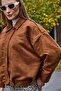 Women's Velvet Fabric Oversize Casual Coat Brown - 6
