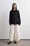 Wide Collar Textured Sweatshirt Black - 3