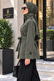High-Collar Belted Trench Coat-Khaki - 2