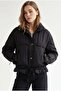 Women's Stand Collar Quilted Coat with Drawstring Bottom and Pockets, Black - 4