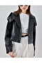 Women's Oversize Leather Coat Jacket 1047 - Black - 3