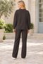 Women's Round Neck Long Sleeve Off Shoulder Woven Detailed Slit Pocket Stylish Casual Brown Sweatshirt Trousers Two Piece Set - 3