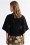 2239 Women's Volan Sleeve Crew Neck Waist Accent Blouse Black - 6