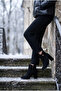 Women's Thick Heeled Round Toe Zippered Ankle Boots with Logo Detail - Elisa - Black Suede - 5