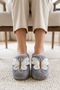 Women's Gray Large Butterfly Motif Leather Wing Detailed Furry House Slippers 3 cm Byndmtfkelebekbuyuk - 3