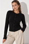 Women's Black Cotton Body-Hugging Buttoned Basic Cardigan Blouse