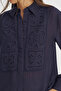 Women's Solid Color Shirt with Embroidery Panel on the Front - 4