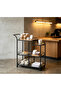 3-Tier Rolling Bar Cart, Modern Metal & Glass Serving Cart with Wheels, Multi-Level Storage Organizer Trolley with Handle, Black - 5