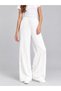 Girl's Ecru Wide-Leg Elastic Wrinkled Textured Trousers – Summer Model Without Pockets - 2