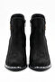 Women's Thick Heeled Round Toe Zippered Ankle Boots with Logo Detail - Elisa - Black Suede - 2