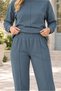 Women's Round Neck Long Sleeve Off Shoulder Woven Detailed Slit Pocket Stylish Casual Anthracite Sweatshirt Trousers Two-Piece Set - 2