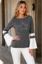 Women's Long Sleeve Spanish Sleeve Boat Neck Rhinestone Star Detail Relaxed Fit Modern Stylish Soft Casual Anthracite White Knitwear Sweater