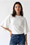 2239 Women's Volan Sleeve Crew Neck Waist Accent Blouse White - 3