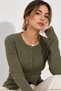 Women's Khaki Cotton Body-Hugging Buttoned Basic Cardigan Blouse - 2