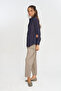 Women's Solid Color Shirt with Embroidery Panel on the Front - 3