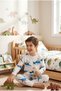 Boy's Dinosaur Patterned Pajama Set 100% Cotton White Long Sleeve Home Wear - 4