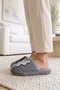 Women's Gray Large Butterfly Motif Leather Wing Detailed Furry House Slippers 3 cm Byndmtfkelebekbuyuk - 5