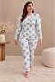 Women's Plus Size White Long Sleeve Report Interlock Pajama Set C7T4N28 - 3
