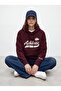 Regular Fit Text Printed Hooded Burgundy Sweatshirt - 2