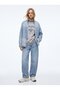 Relaxed Fit Letter Printed High Collar Gray Sweatshirt