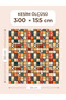 100% Cotton Satin Patchwork Fabric – 300X155 cm – Plaid Patchwork Pattern, in Beige, Orange, Navy Blue, and Green Tones - 2