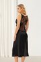 Black Lace Long Satin Nightgown - 2