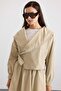 Shawl Collar Side Buckle Crop Jacket Beige 8294 - 4