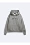 Relaxed Fit Letter Print Hooded Gray Sweatshirt