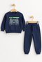 Boy's Printed Printed Sweatshirt/Pants with 2 Pockets, 2-Piece Set, Navy Blue