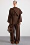 Shoulder Shawl Detailed Pants Blouse Double Set Brown 9485-Tk - 2