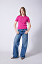 Polo Collar Button Detail Tricot Blouse Fuchsia - 2