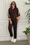 Polo Collar Glittering Stripe Detailed Tracksuit Set