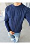 Ribbed Textured Knitwear Navy Blue - 3