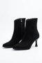 Nerme Parted Side Zipper Women's Classic Thin Heeled Boots Black Suede - 4