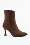 Nerme Parted Side Zipper Women's Classic Thin Heeled Boots Brown Suede - 3