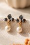 Pearl Dangle Orchid Flower Earrings - 4