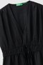 Women's black 100% linen embroidered midi dress with back zipper - 3