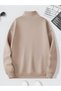 Unisex Beige Half Zipper Stand Collar Printed Premium Oversize T-Shirt - 2