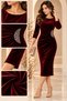 Special Occasion Chic Women's Long Sleeve Crew Neck Side Stone Detail Midi Velvet Dress - 4