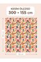 100% Cotton Satin Patchwork Fabric – 300X155 cm – Fairy Tale Houses Patterned, in Coral Blue and Beige Tones - 2
