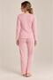 Women's Long Sleeve Half Placketed Report Interlock Pink Pajama Set C9T2N98 - 4