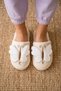 Women's Ecru Large Butterfly Motif Leather Wing Detailed Furry House Slippers 3 cm Byndmtfkelebekbuyuk - 7