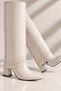 Zeva Rivella Women's Below-Knee Boots Trok Detailed Pointed Toe Thick Heeled Zippered Daily Stylish Boots - 3
